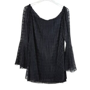 ELANA KATTAN Black Off Shoulder Bell Sleeve Pleated Top‎ BLOUSE WOMEN LARGE